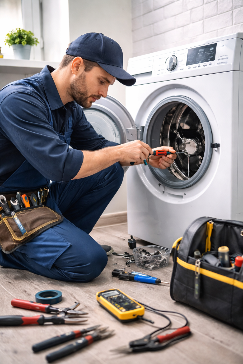 Technician repairing a washing machine in Ottawa